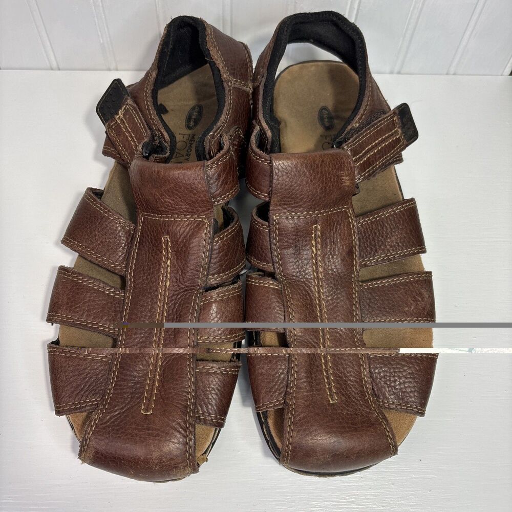 Dr Scholls Sandals Mens 12 Fisherman Comfort Hook & Loop Brown Leather. A2026
